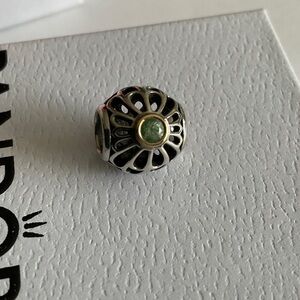 Pandora Vintage Allure charm in sterling silver, 14k gold, and green spinal